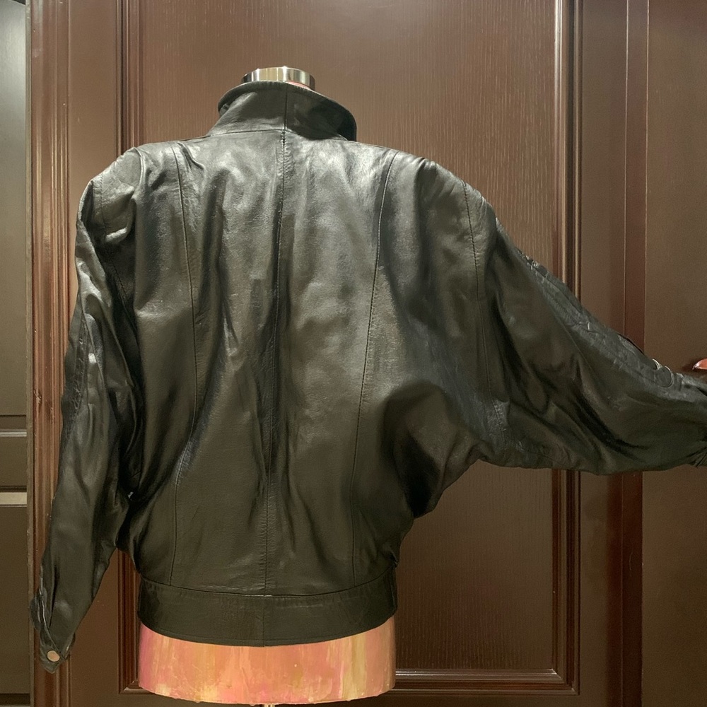 Leather bomber jacket dolman sleeve - Picture 8 of 16